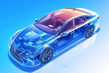 汽车素材透明蓝色汽车插画