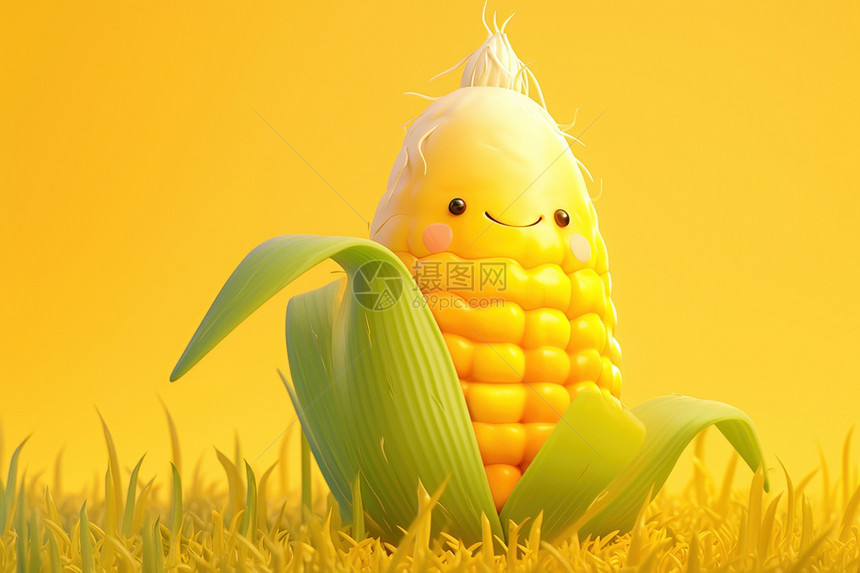 草地上的笑脸玉米图片