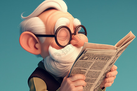 老爷爷看书阅读报纸的老爷爷插画