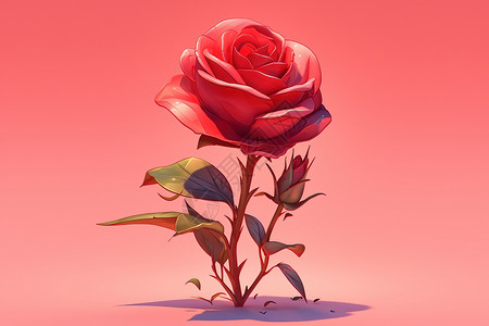 红玫瑰白铃花一株红玫瑰插画