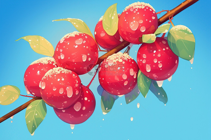 红色浆果和水滴图片