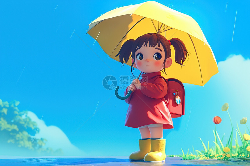 雨中小女孩图片