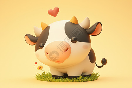 黑白奶牛素材牛坐在草地上插画