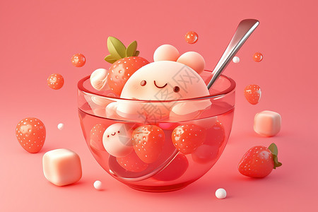 匙仁草莓甜品插画