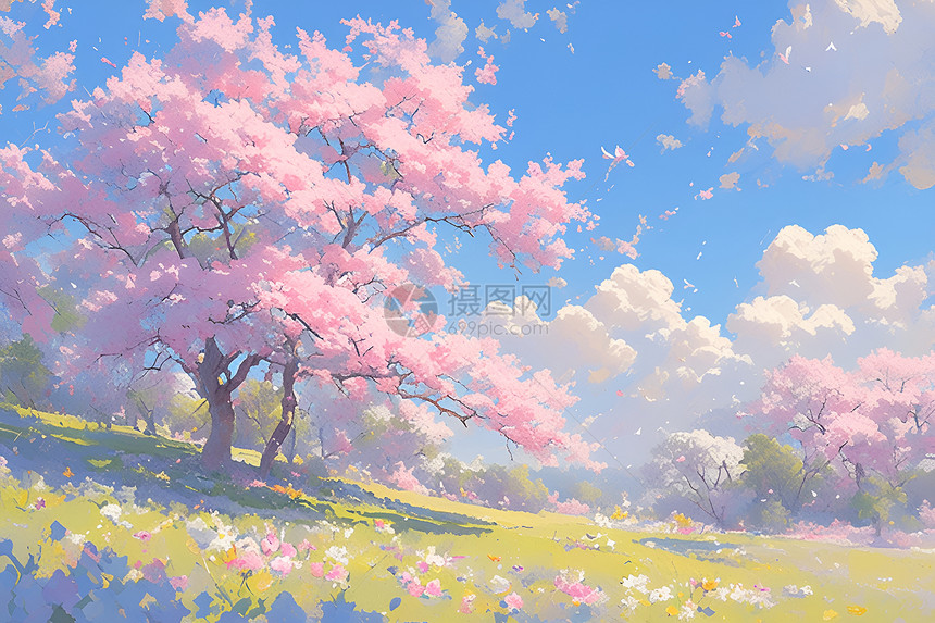 粉色的樱花树图片