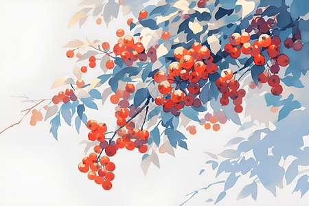 树枝红色小果子树枝上的红色浆果插画