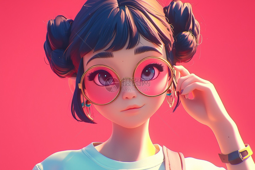 粉色眼镜的女孩图片