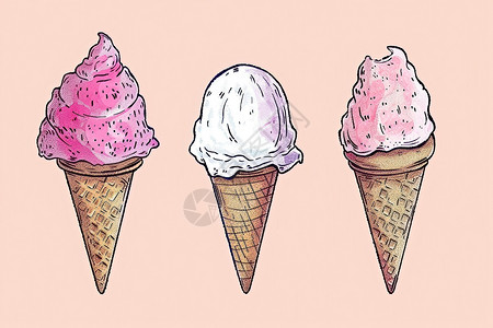 抹奶油美味的甜筒冰淇淋插画