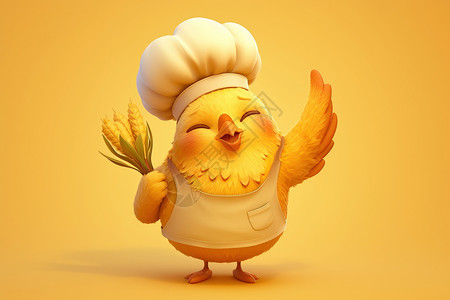 麻鸡笑容满面的卡通厨师鸡插画