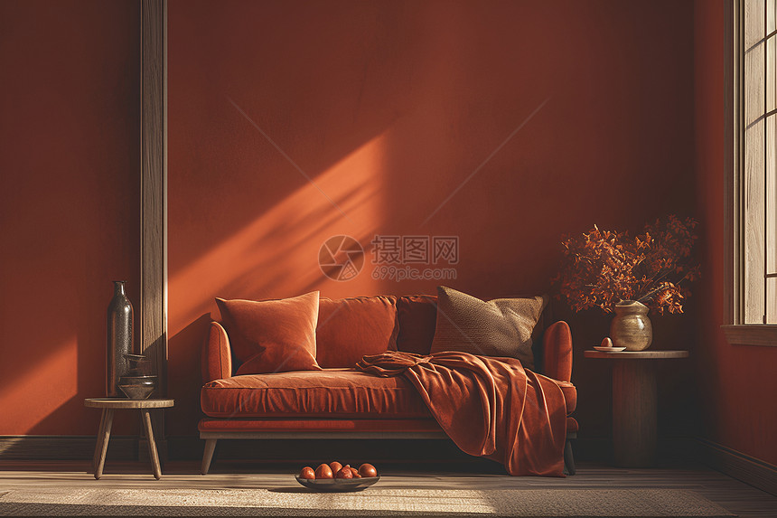 房间里的红色沙发图片