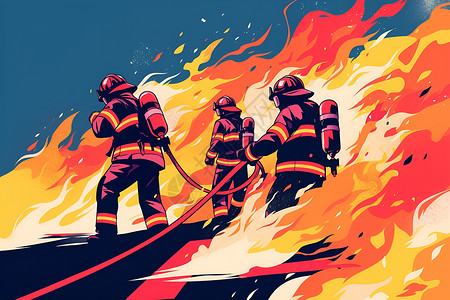 勇气素材大火中消防员插画