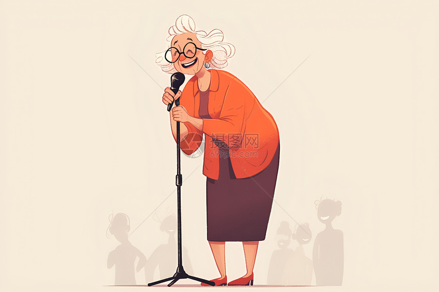 白发奶奶在舞台上唱歌图片