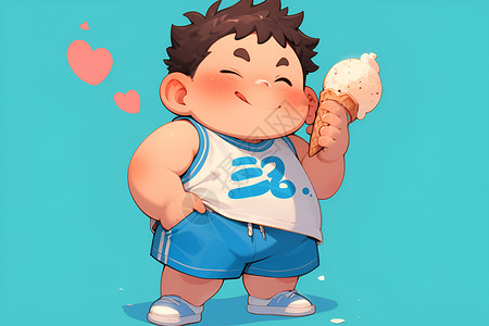 可爱的雪糕阳光小男孩品尝冰淇淋插画