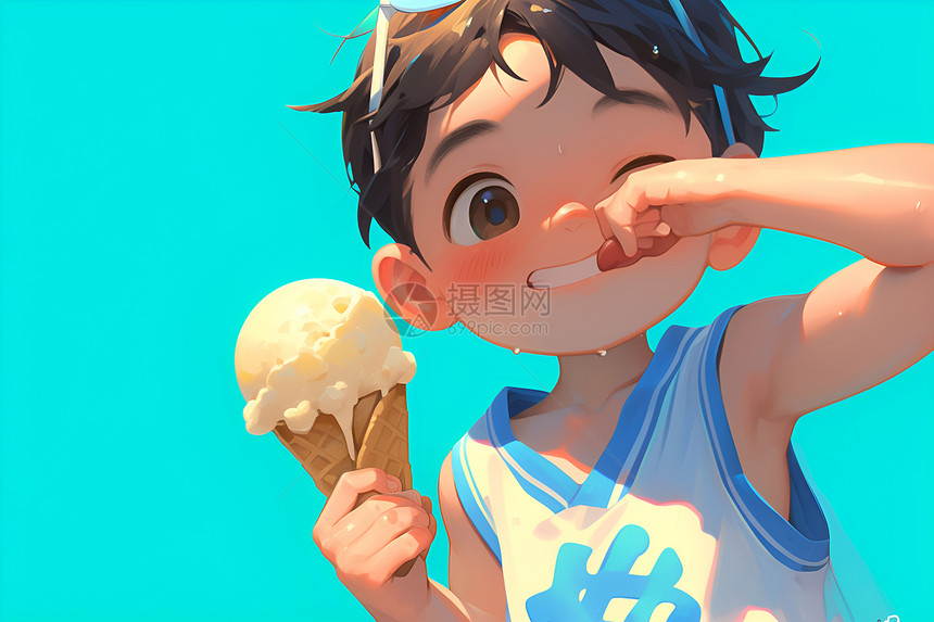 冰淇淋的男孩插画图片