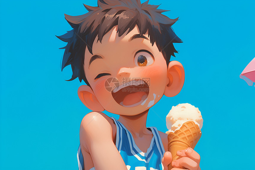 可爱男孩吃冰淇淋图片