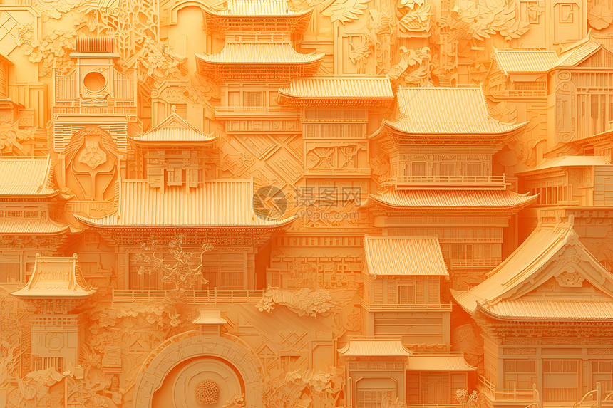 中国建筑立体纸雕艺术品图片