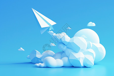蓝色白折纸天空中的纸飞机插画
