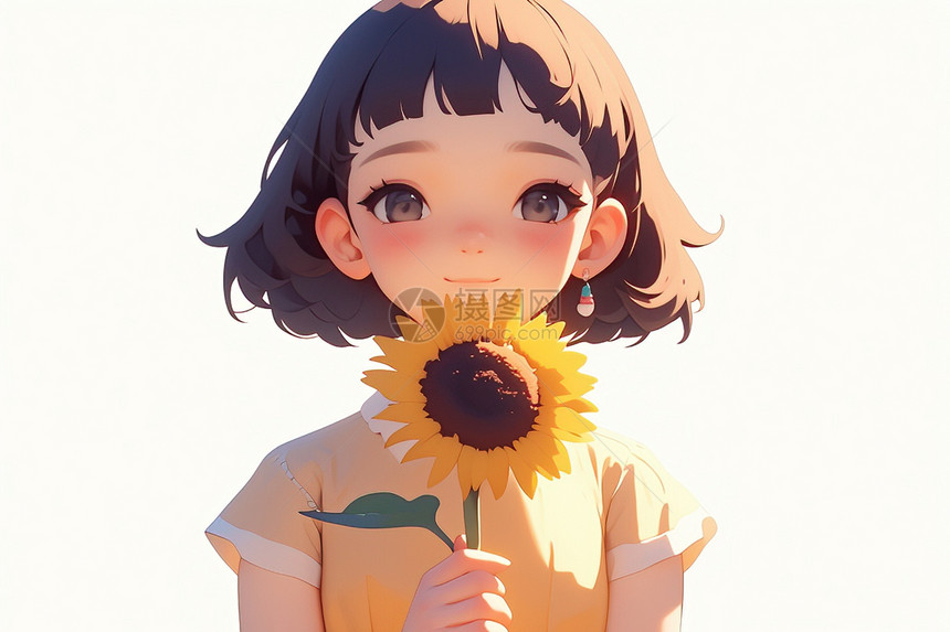 阳光少女手握向日葵图片