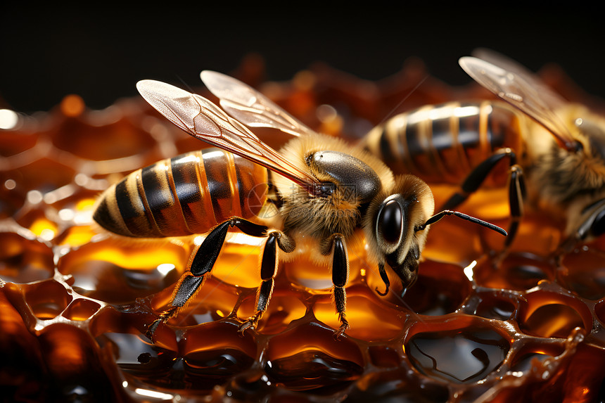 可口蜂蜜上的蜜蜂图片