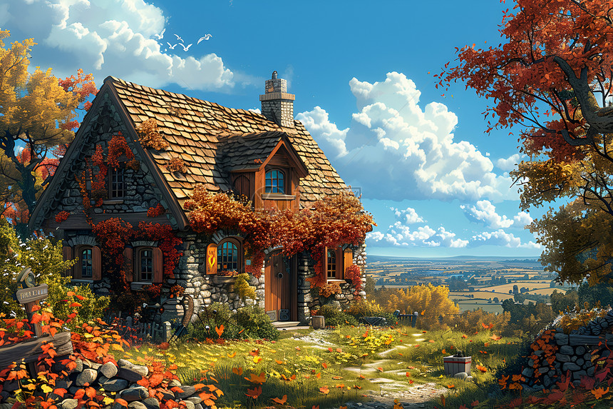 秋日里的小屋图片