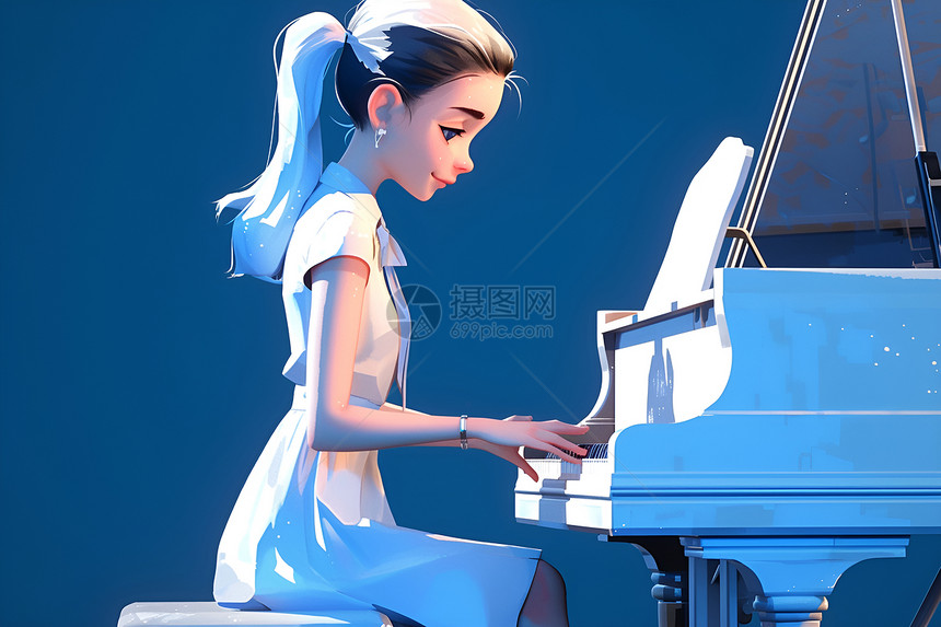 优雅的钢琴少女图片