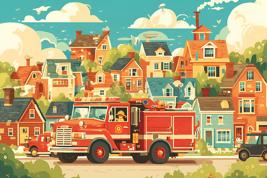 卡通的消防车图片