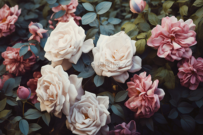 浪漫花园中的粉色鲜花图片