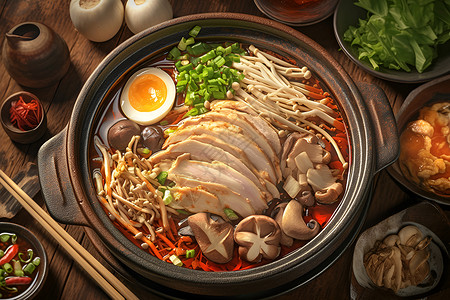 鸡肉锅锅中的鸡肉食物插画