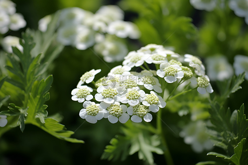 绿草白花的自然之美图片