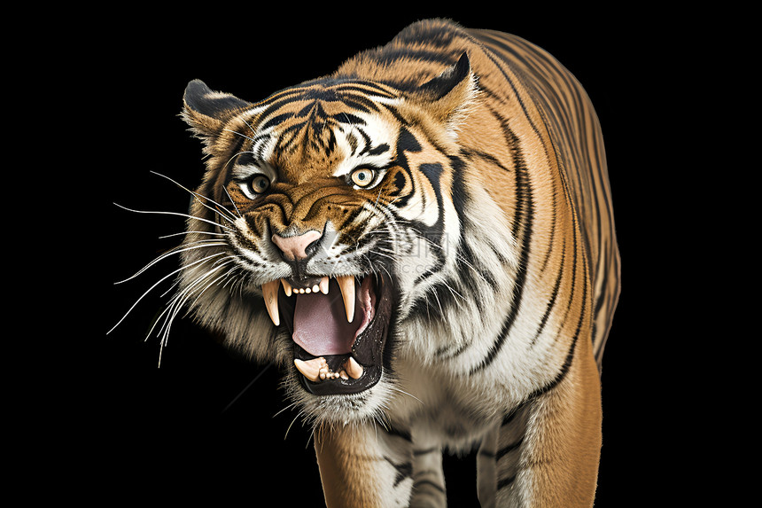 一只老虎张牙舞爪图片