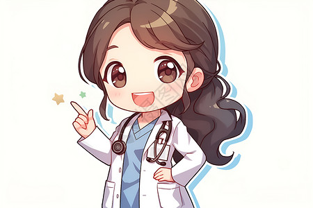 竖起的发型竖起一根手指的护士插画
