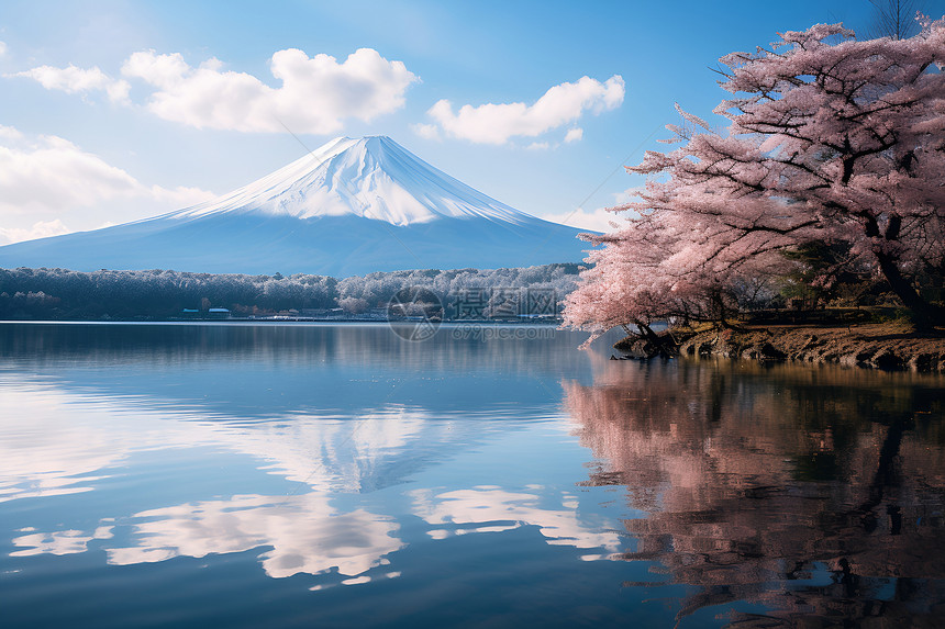 富士山下的湖畔图片