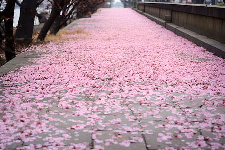 樱花盛开的街道上高清图片