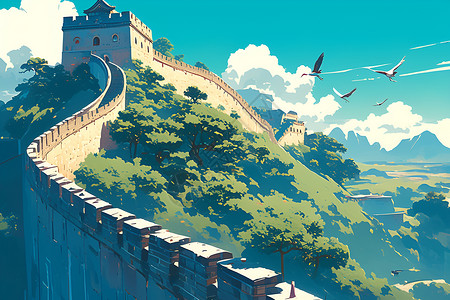 雄伟壮丽壮丽的中国长城插画