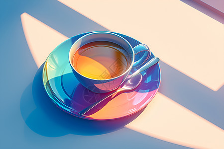 陶瓷勺子绚丽的咖啡杯插画