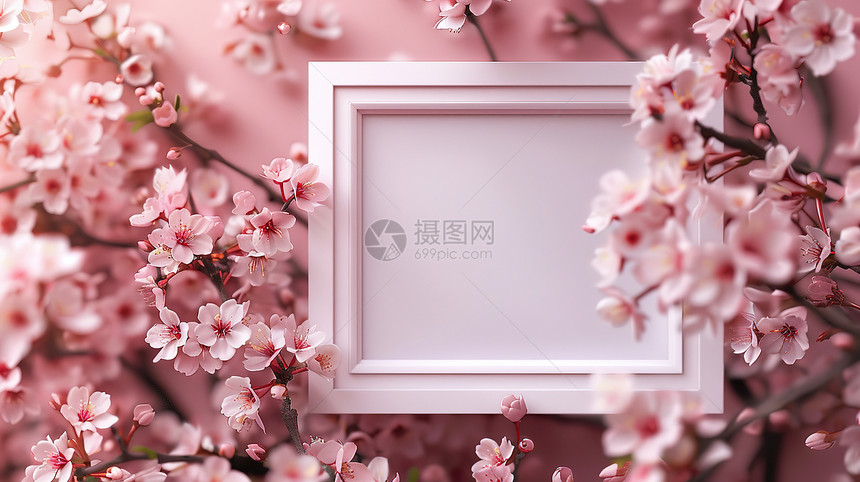 粉色花朵中的相框图片