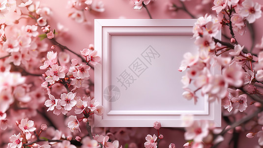 粉色花边框相框粉色花朵中的相框插画