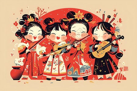 中国风音乐舞动中国风插画