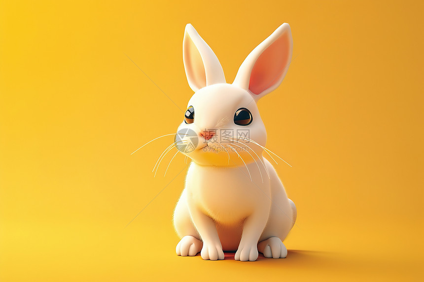 白兔子在黄色背景上图片