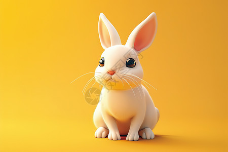 白兔子在黄色背景上高清图片