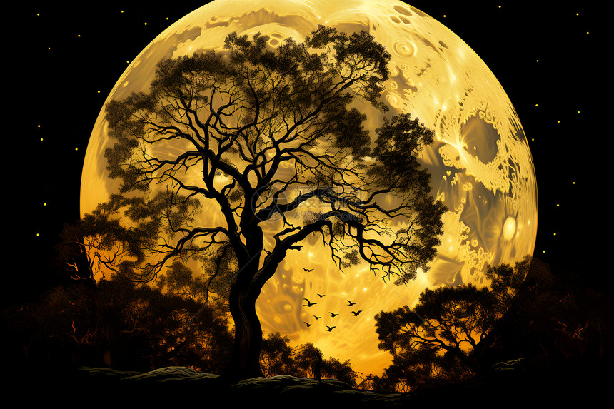 月光照耀下的树木图片