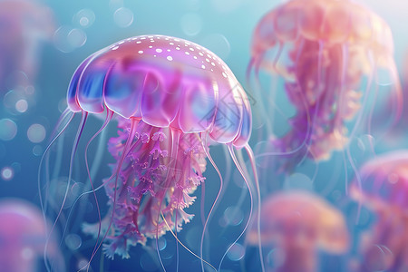 水母缸梦幻海洋中舞动的神奇水母插画
