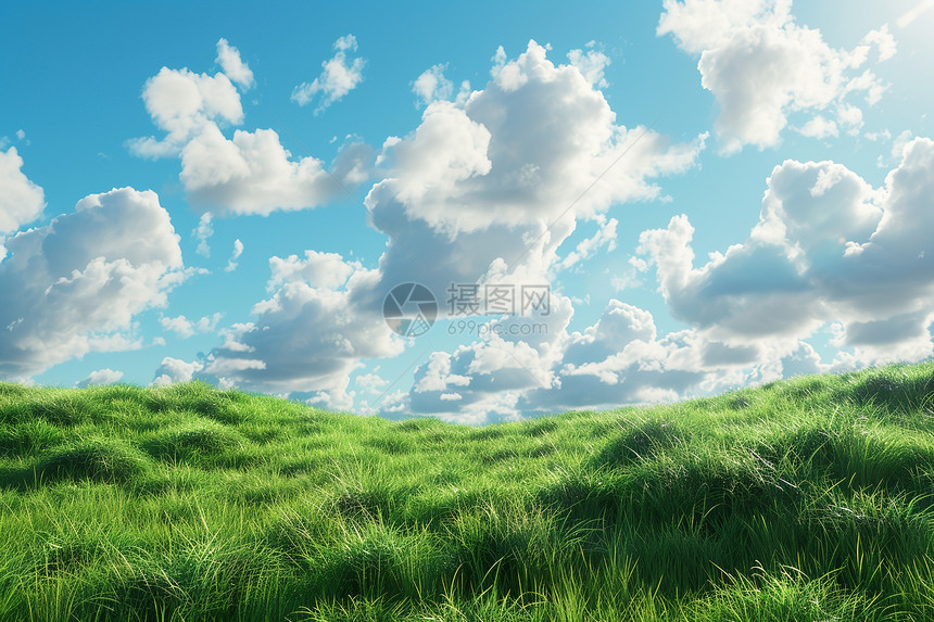 天空云朵和青绿色的草地图片