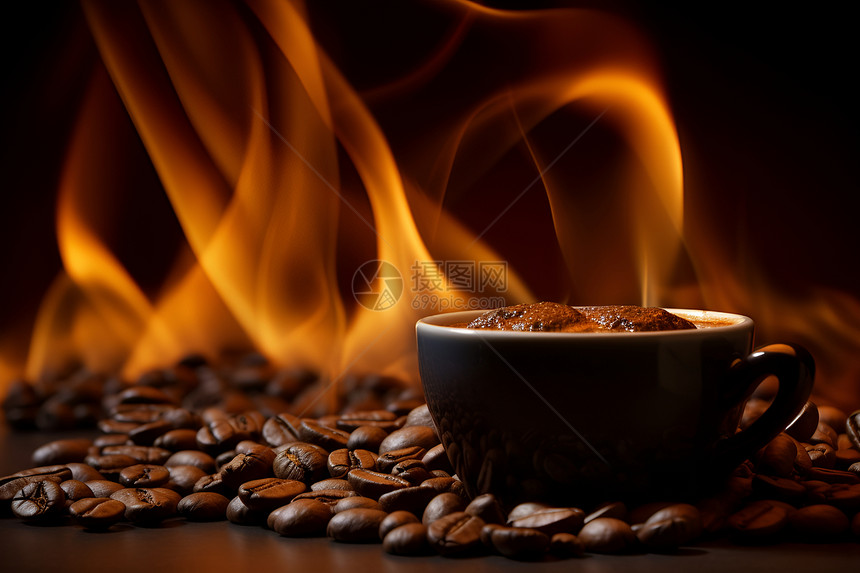 火焰炙烤的咖啡豆图片