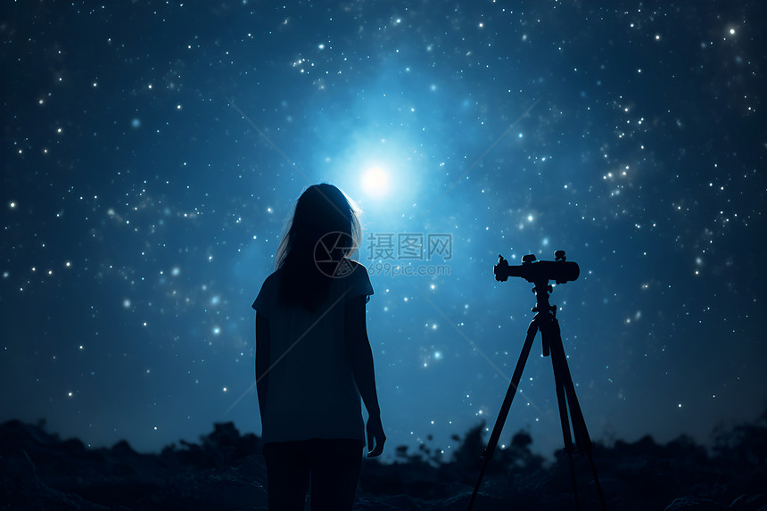 女人在星空下看星星图片