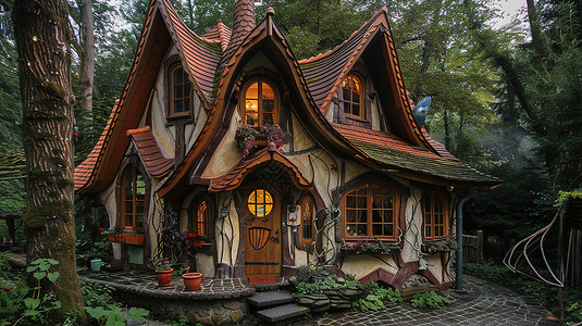 童话世界中的小红屋插画