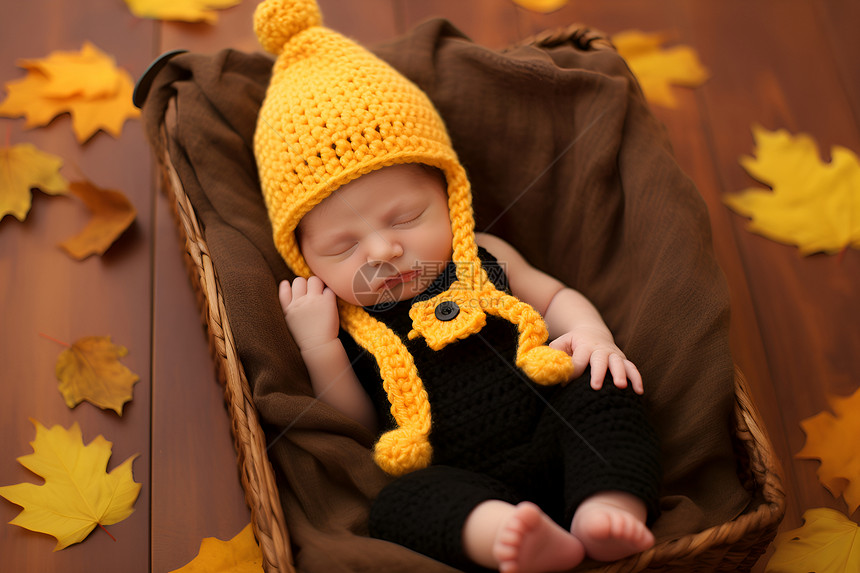 篮子里熟睡的宝宝图片