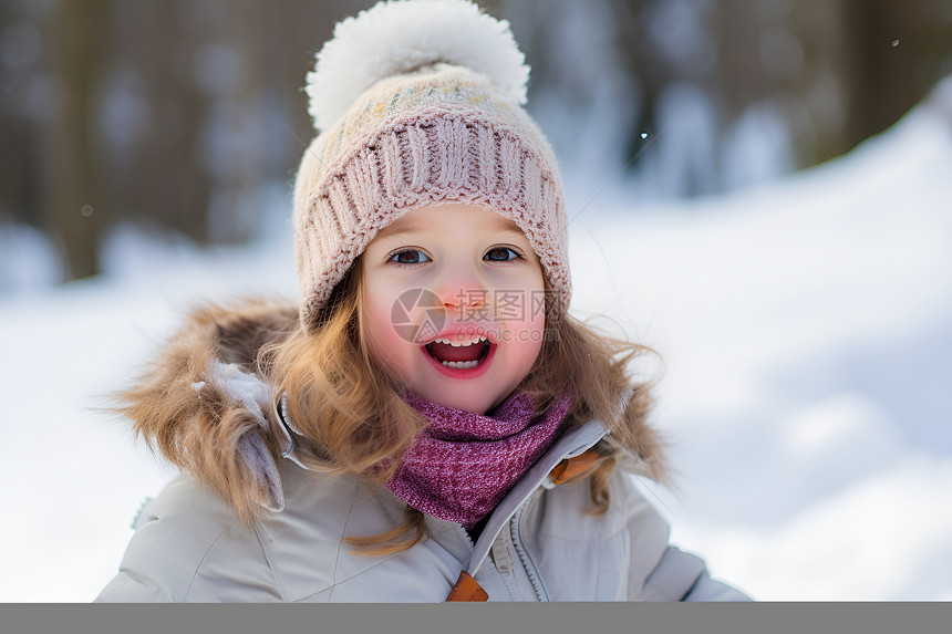雪地里玩耍的快乐女孩图片