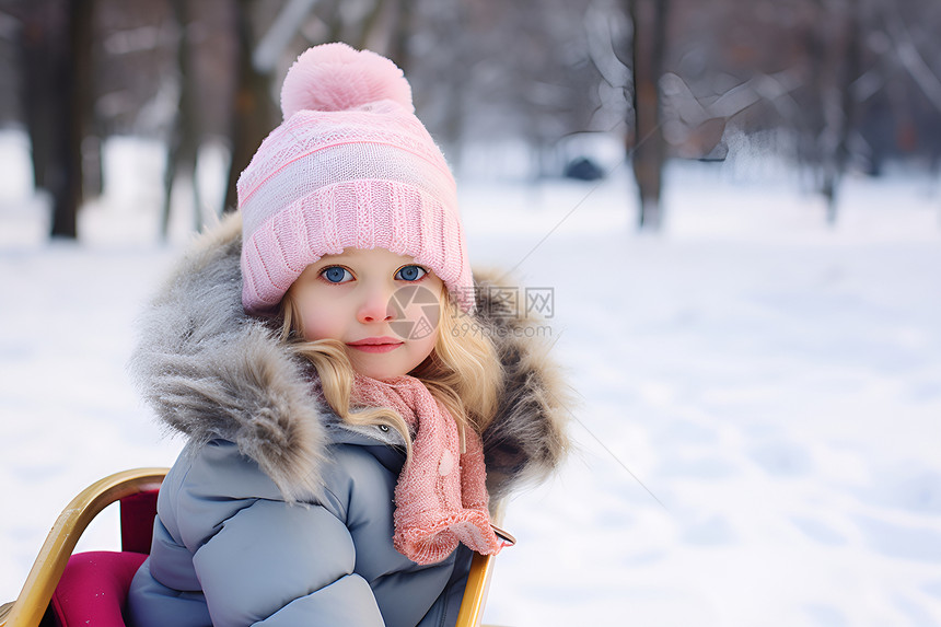 雪地里玩耍的可爱女孩图片