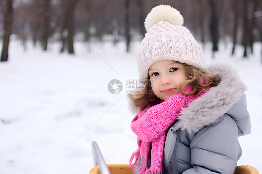 雪地里玩耍的女孩图片